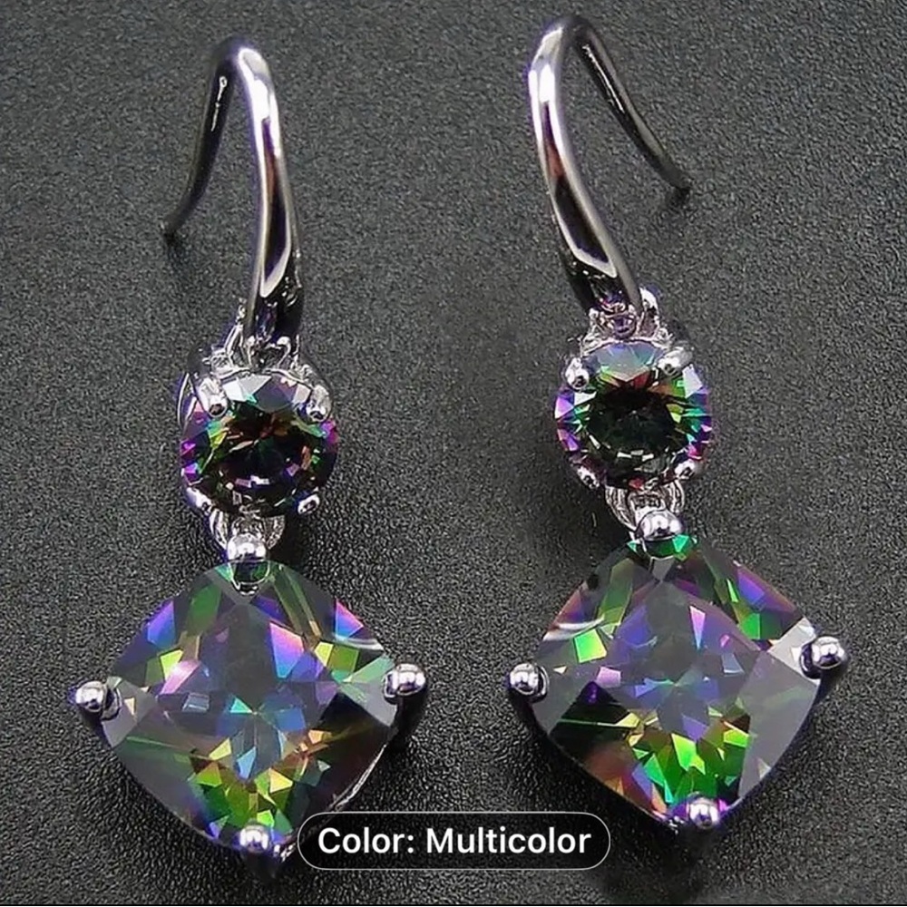 Elegant Silver and Multicolor Drop Earrings - Picture 6 of 6